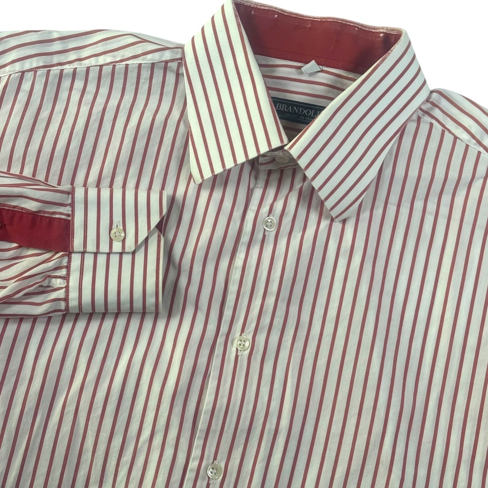 Vintage Brandolini Dress Shirt Red White Striped‎ Italy Size 16.5 Christmas